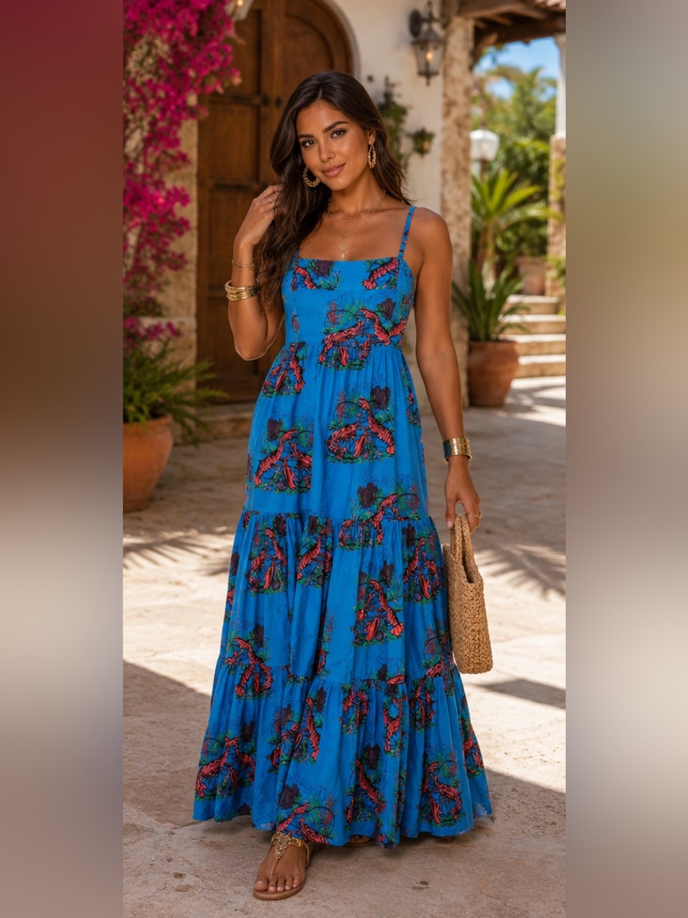 J.Crew Lobster Print Tiered Maxi Dress NWT‎